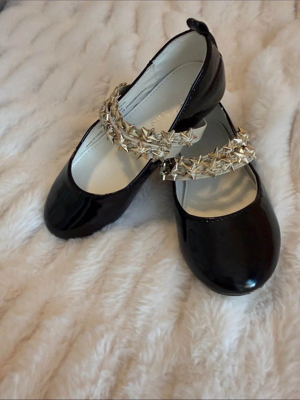 Crewcuts Black Patent Mary Janes with Gold Star Straps